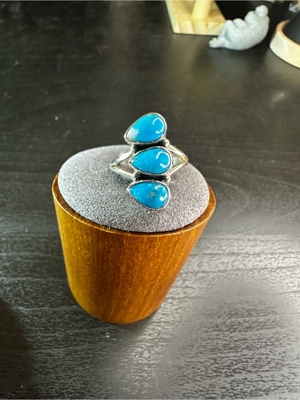 Sterling Silver Teardrop Turquoise Ring - Blue